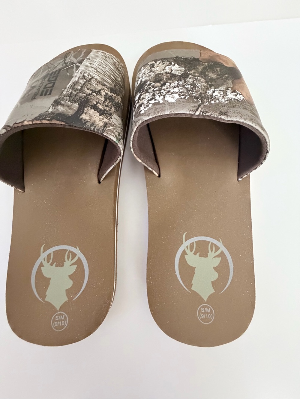 Camo Slide Sandals with Deer Logo - Brown